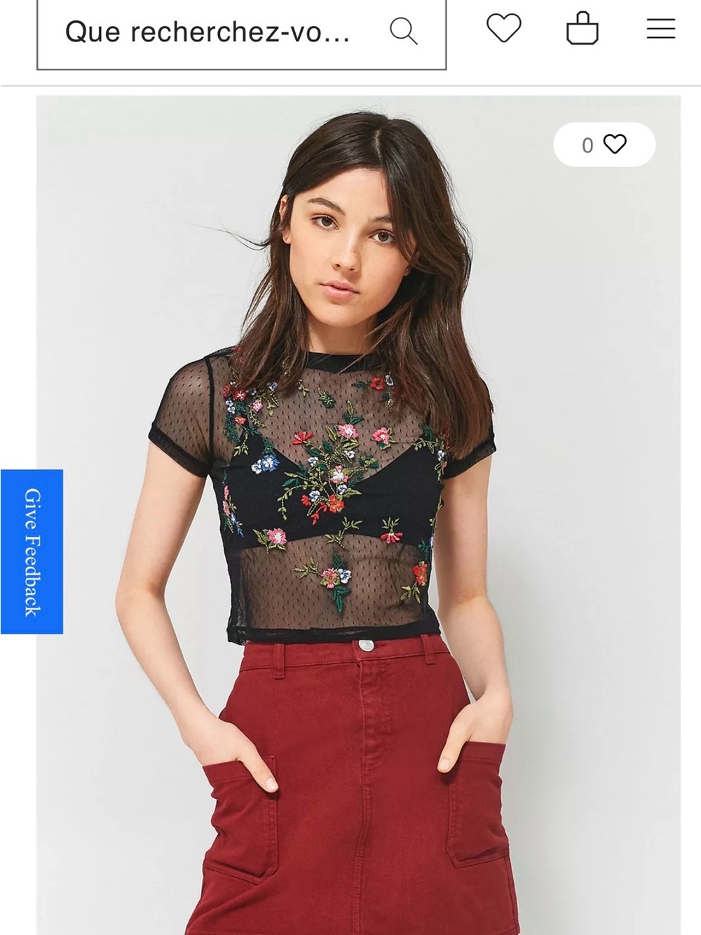 Urban Outfitters Sheer Mesh Tee with Floral Embroidery 🥀